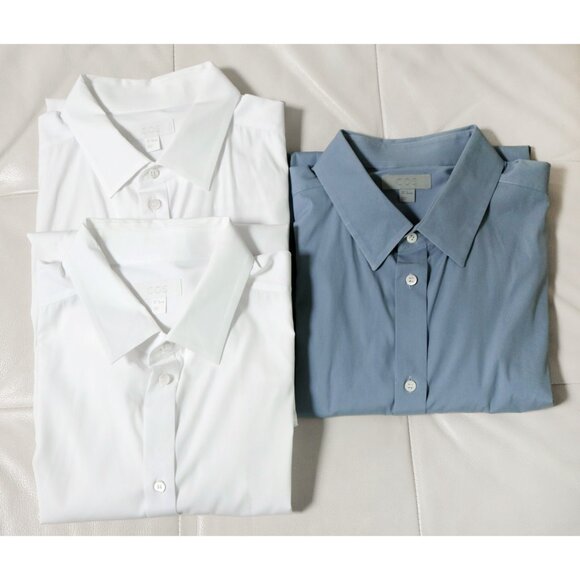 COS Men's White & Muted Blue Long Sleeve Button Down Poplin Shirts - Picture 2 of 4